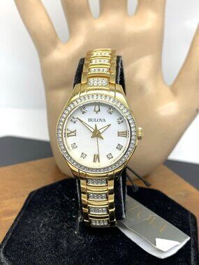 Bulova Women's Watch 98L306 Quartz Crystal Accented Gold Stainless Steel 28mm
